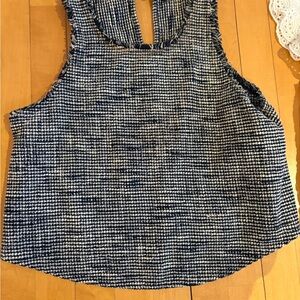 Zara Navy and White Textured Crop Top